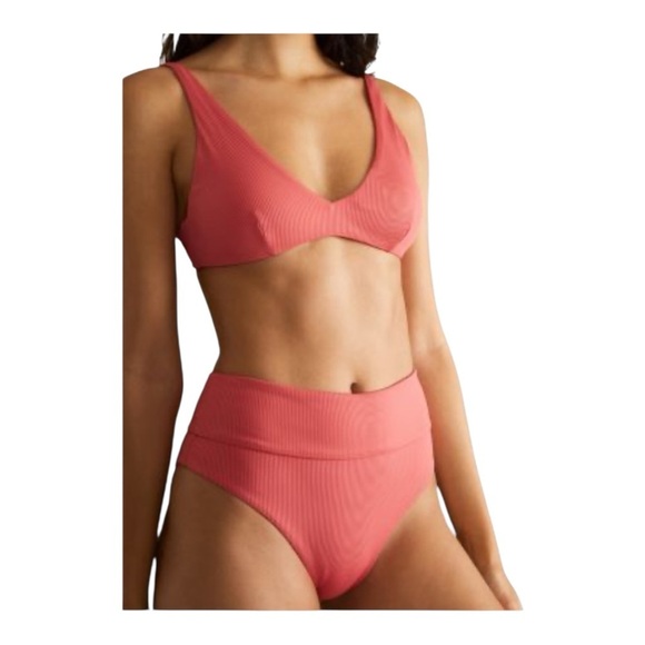Onia Jerry Top/Stacey High Waist Ribbed Bikini Bottom in Spiced Coral NWT